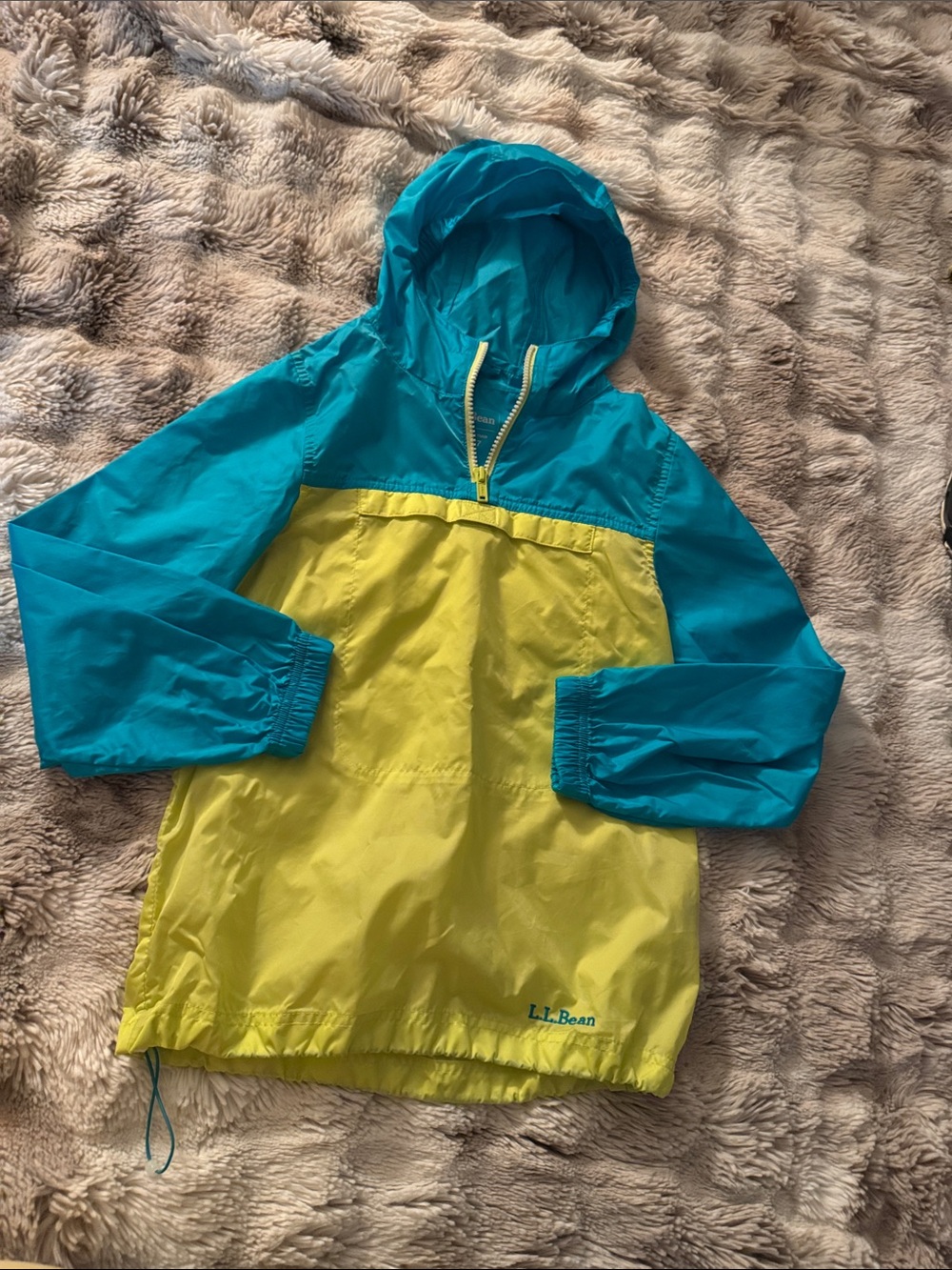 L.L. Bean Teal and Yellow Kids' Hooded Rain Pullover